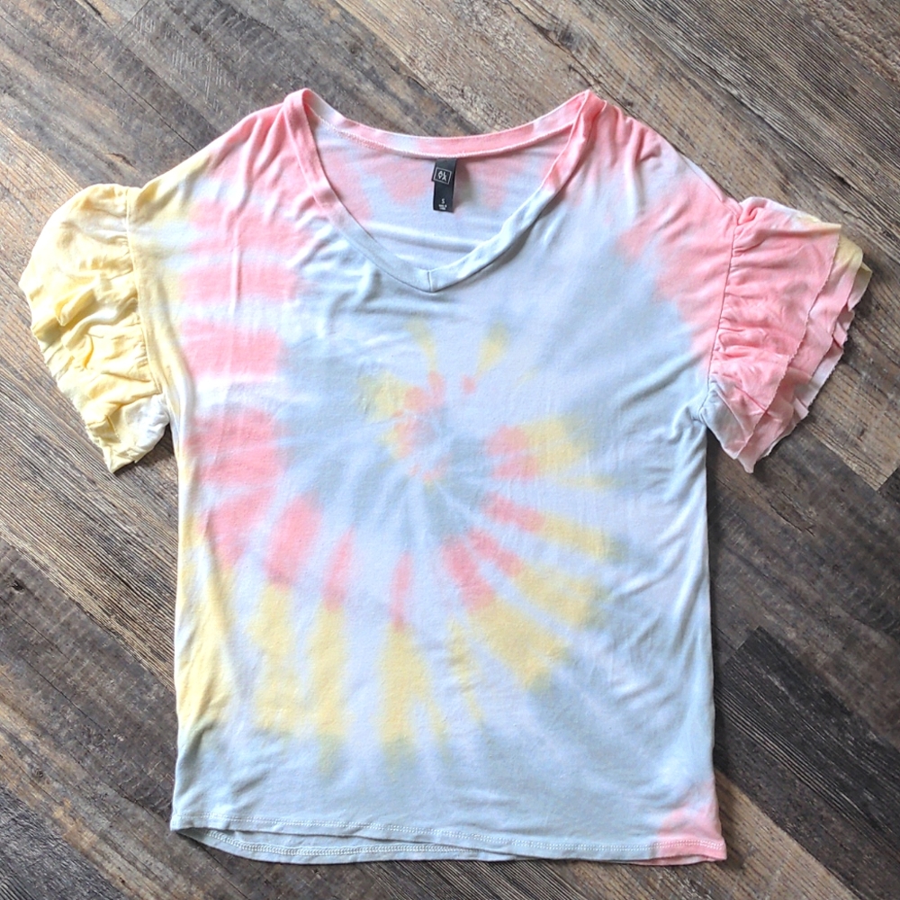 🔖3for$25 Alya | Francesca's Pastel Tie Dye Ruffle Sleeve Top, Small